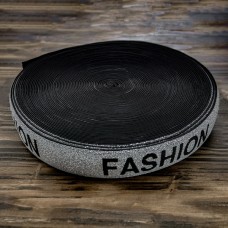 арт. 133 з написом FASHION, чорний/срібний, шир 4 см, 24 м